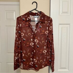 Women’s Brown Western-Print Button-Up Shirt